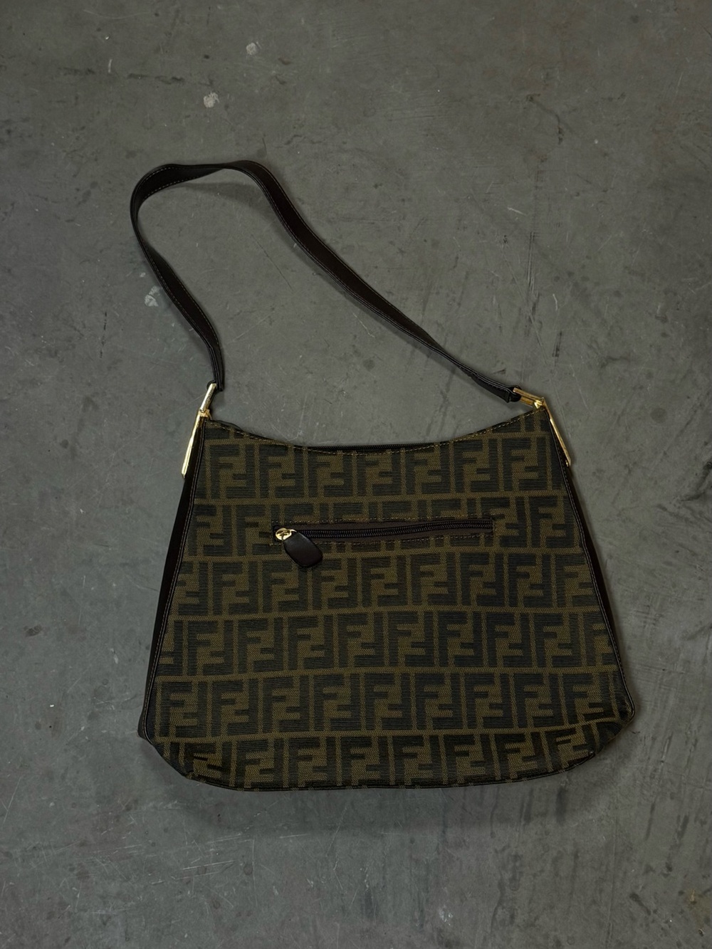 Vintage Fendi Zucca Monogram Shoulder Bag Brown FF Canvas Gold Tone Hardware